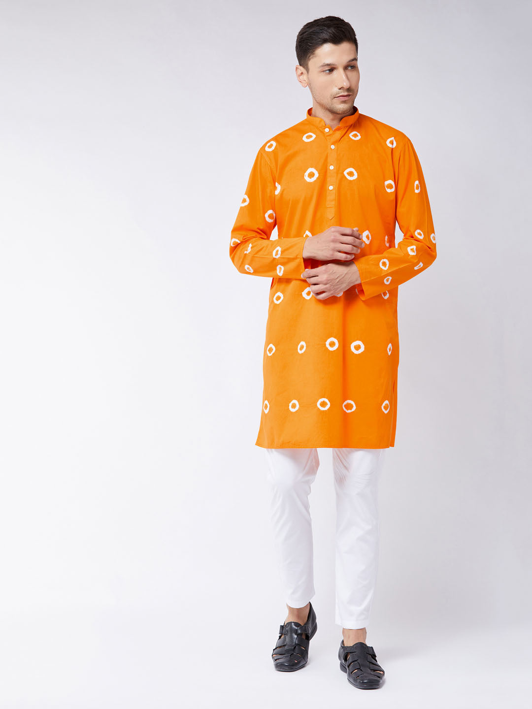 Vastramay Men's Orange And White Pure Cotton Kurta Pyjama Set - Distacart