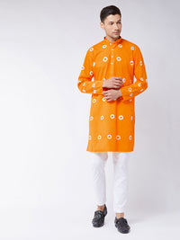 Thumbnail for Vastramay Men's Orange And White Pure Cotton Kurta Pyjama Set - Distacart