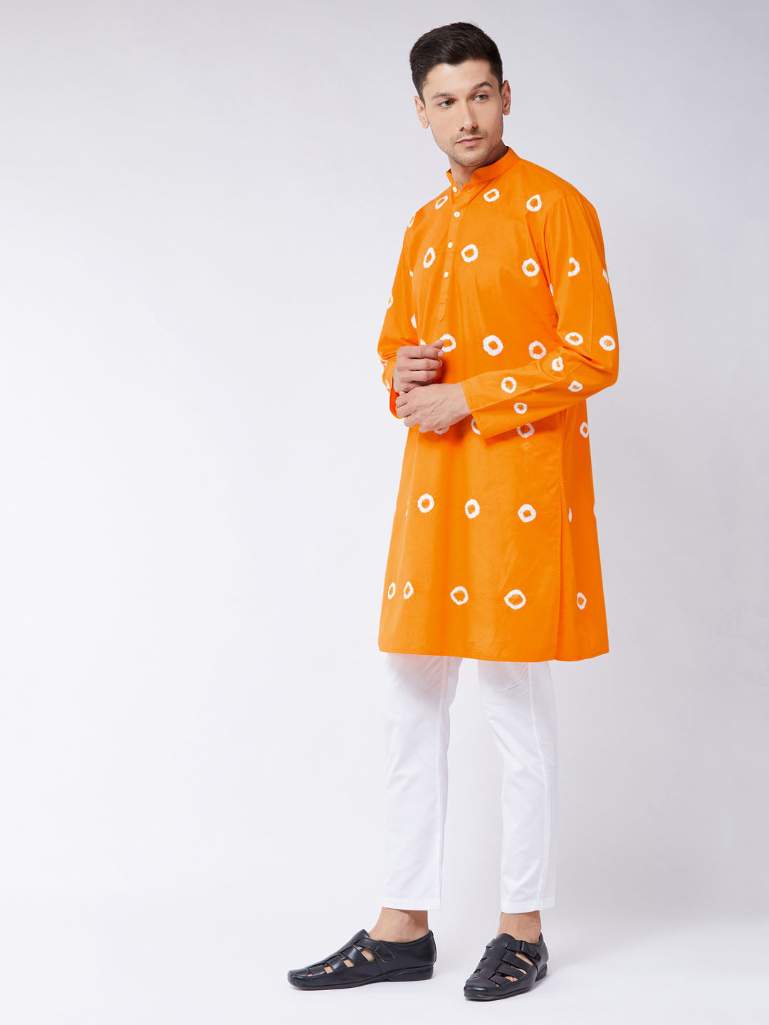 Vastramay Men's Orange And White Pure Cotton Kurta Pyjama Set - Distacart