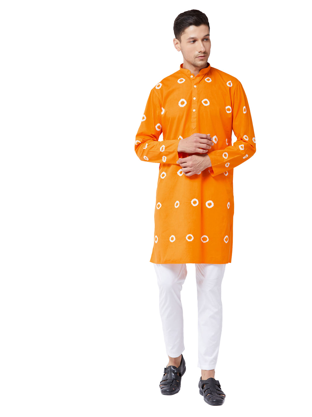 Vastramay Men's Orange And White Pure Cotton Kurta Pyjama Set - Distacart