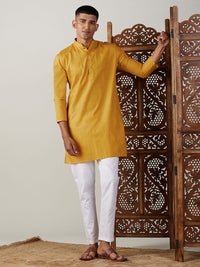 Thumbnail for Vastramay Men's Mustard And White Cotton Blend Kurta Pyjama Set - Distacart