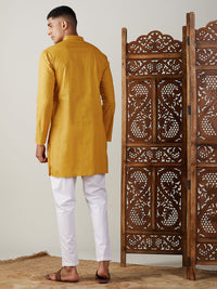Thumbnail for Vastramay Men's Mustard And White Cotton Blend Kurta Pyjama Set - Distacart
