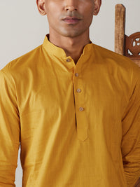 Thumbnail for Vastramay Men's Mustard And White Cotton Blend Kurta Pyjama Set - Distacart