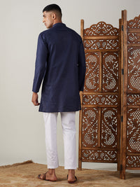 Thumbnail for Vastramay Men's Navy Blue And White Cotton Blend Kurta Pyjama Set - Distacart