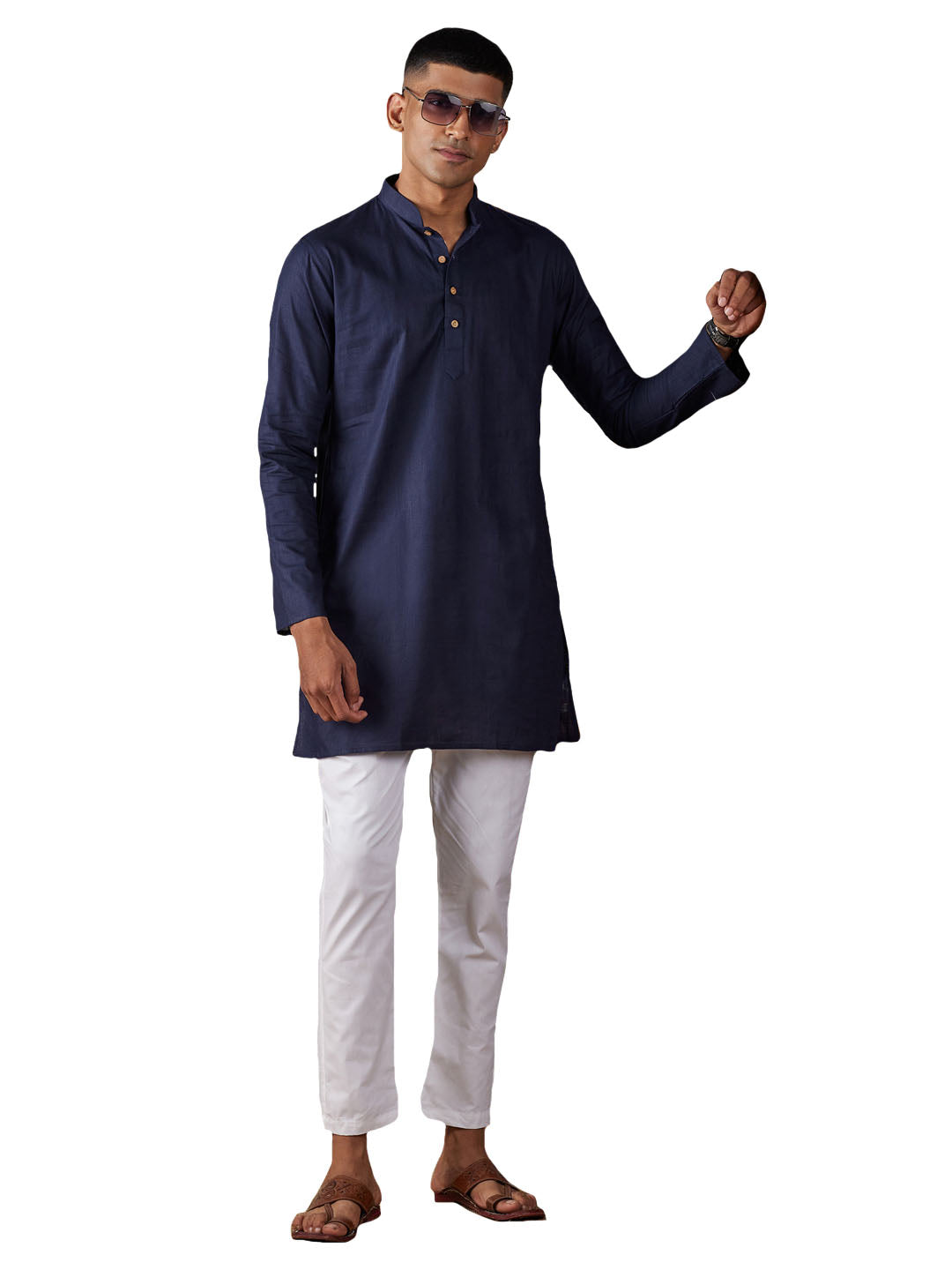 Vastramay Men's Navy Blue And White Cotton Blend Kurta Pyjama Set - Distacart
