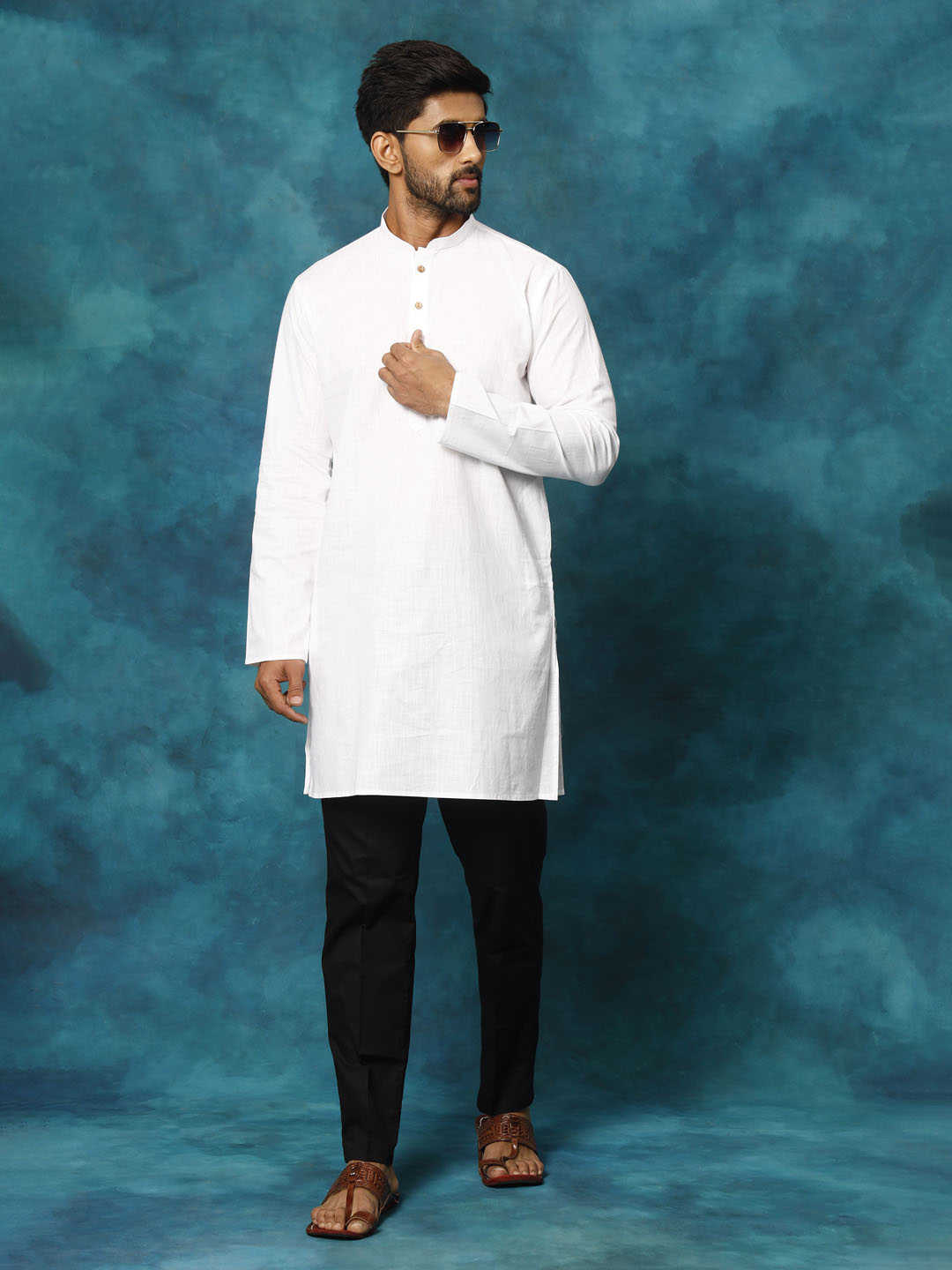 Vastramay Men's White And Black Cotton Blend Kurta Pyjama Set - Distacart