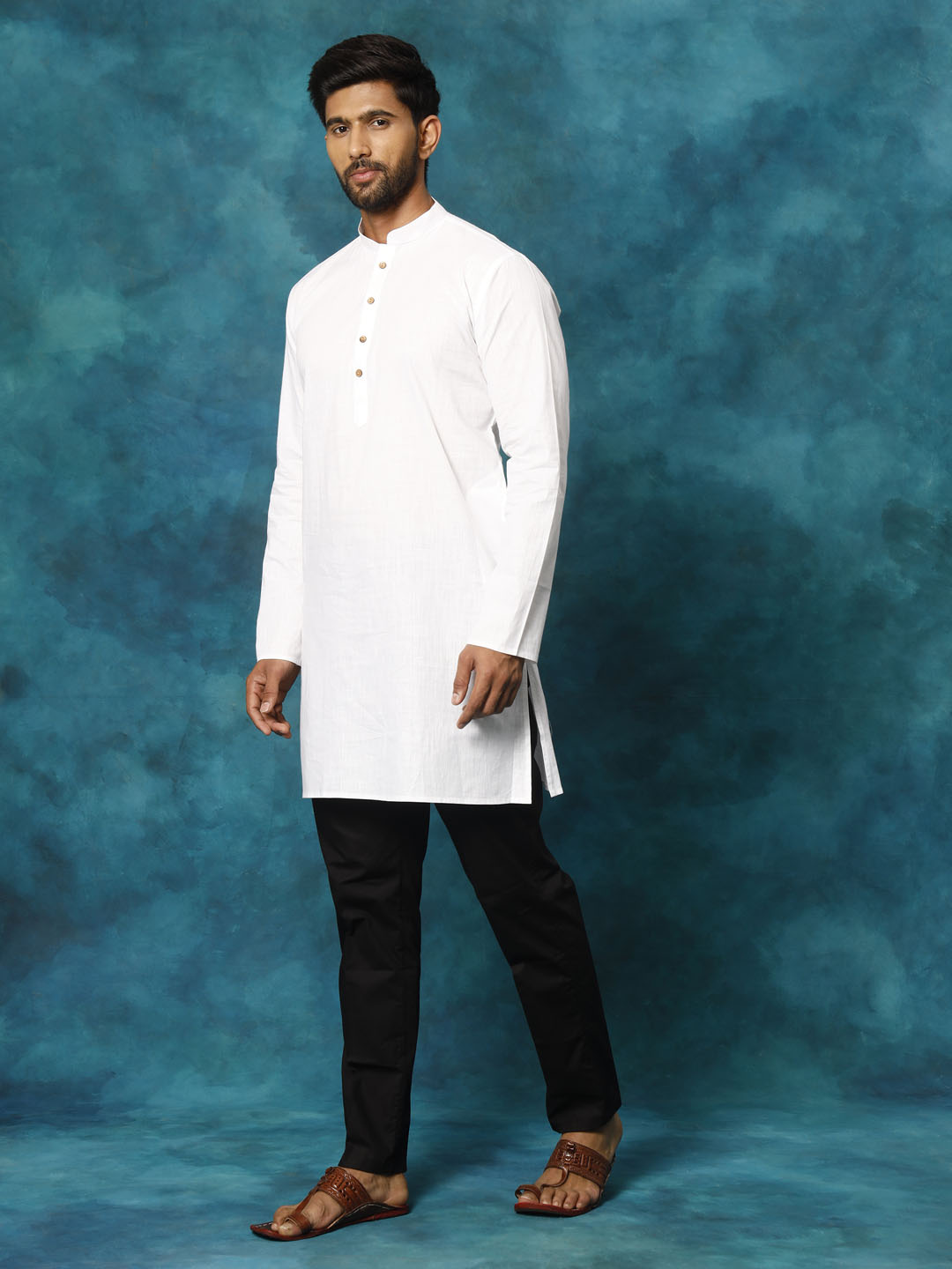 Vastramay Men's White And Black Cotton Blend Kurta Pyjama Set - Distacart