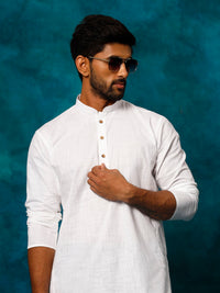 Thumbnail for Vastramay Men's White And Black Cotton Blend Kurta Pyjama Set - Distacart