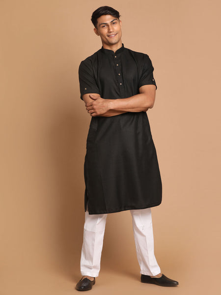 VM by Vastramay Men's Black And White Cotton Blend Kurta Pyjama Set - Distacart