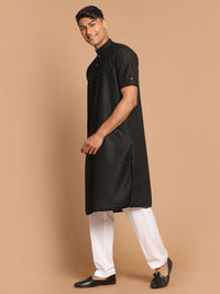 Thumbnail for VM by Vastramay Men's Black And White Cotton Blend Kurta Pyjama Set - Distacart