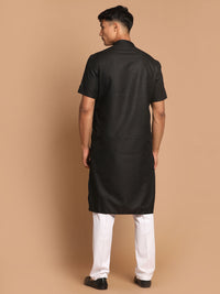 Thumbnail for VM by Vastramay Men's Black And White Cotton Blend Kurta Pyjama Set - Distacart