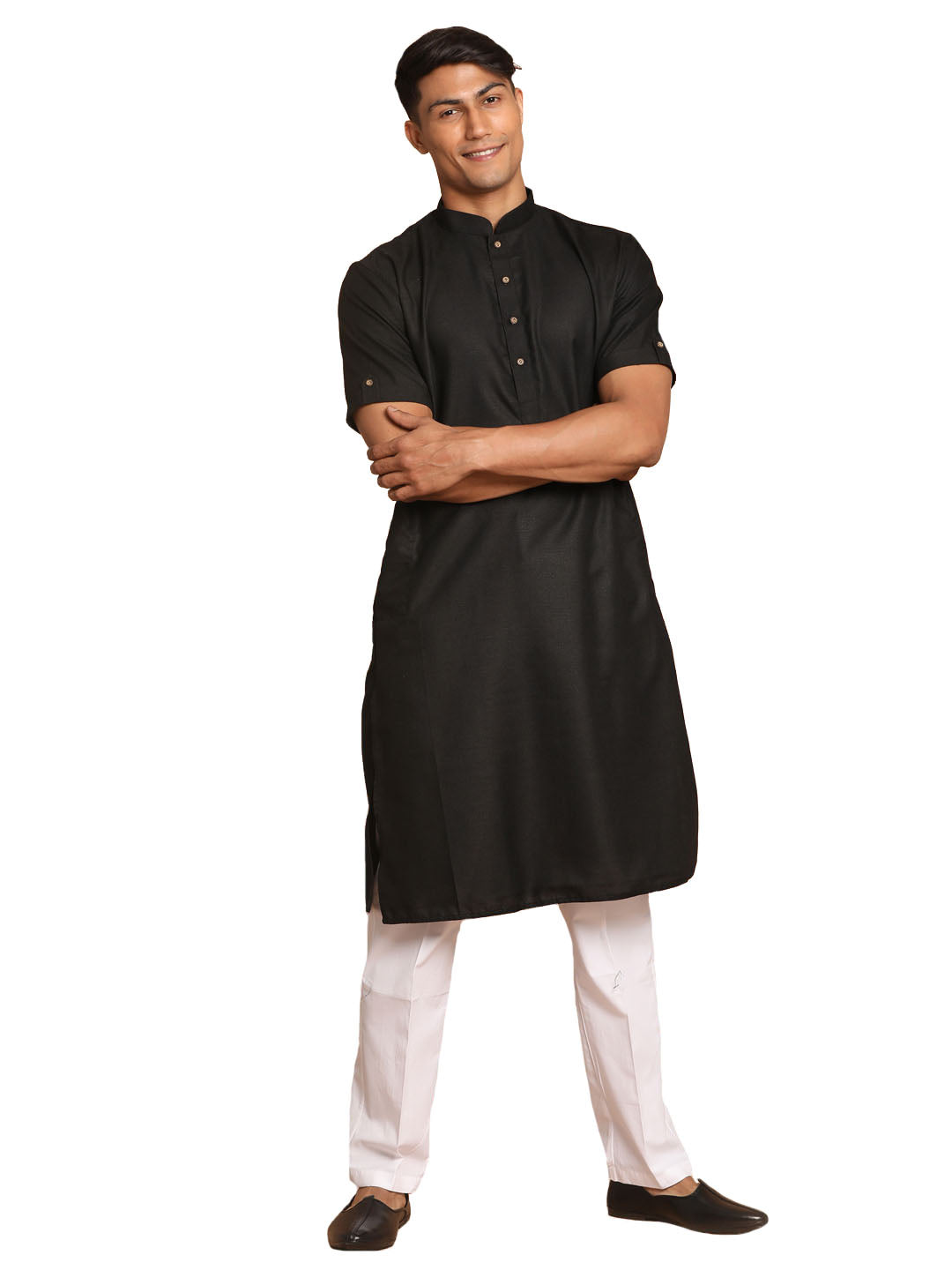 VM by Vastramay Men's Black And White Cotton Blend Kurta Pyjama Set - Distacart