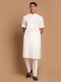 Thumbnail for VM by Vastramay Men's Cream And White Cotton Blend Kurta Pyjama Set - Distacart