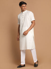 Thumbnail for VM by Vastramay Men's Cream And White Cotton Blend Kurta Pyjama Set - Distacart