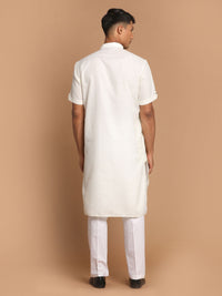Thumbnail for VM by Vastramay Men's Cream And White Cotton Blend Kurta Pyjama Set - Distacart