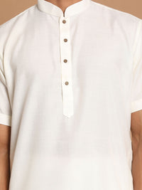 Thumbnail for VM by Vastramay Men's Cream And White Cotton Blend Kurta Pyjama Set - Distacart