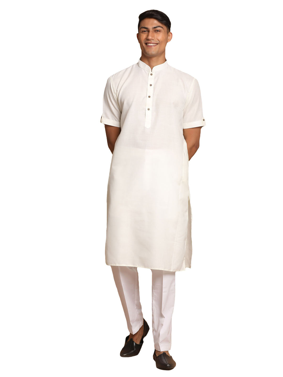 VM by Vastramay Men's Cream And White Cotton Blend Kurta Pyjama Set - Distacart