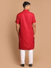 Thumbnail for VM by Vastramay Men's Maroon And White Cotton Blend Kurta Pyjama Set - Distacart