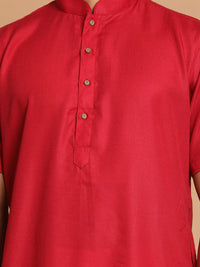 Thumbnail for VM by Vastramay Men's Maroon And White Cotton Blend Kurta Pyjama Set - Distacart