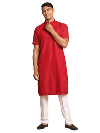 Thumbnail for VM by Vastramay Men's Maroon And White Cotton Blend Kurta Pyjama Set - Distacart