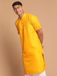 Thumbnail for VM by Vastramay Men's Mustard Cotton Blend Kurta - Distacart