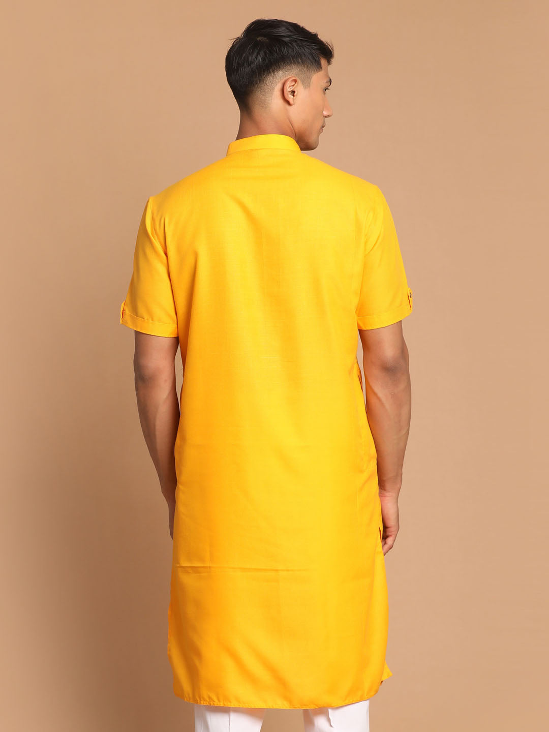 VM by Vastramay Men's Mustard Cotton Blend Kurta - Distacart