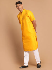 Thumbnail for VM by Vastramay Men's Mustard And White Cotton Blend Kurta Pyjama Set - Distacart