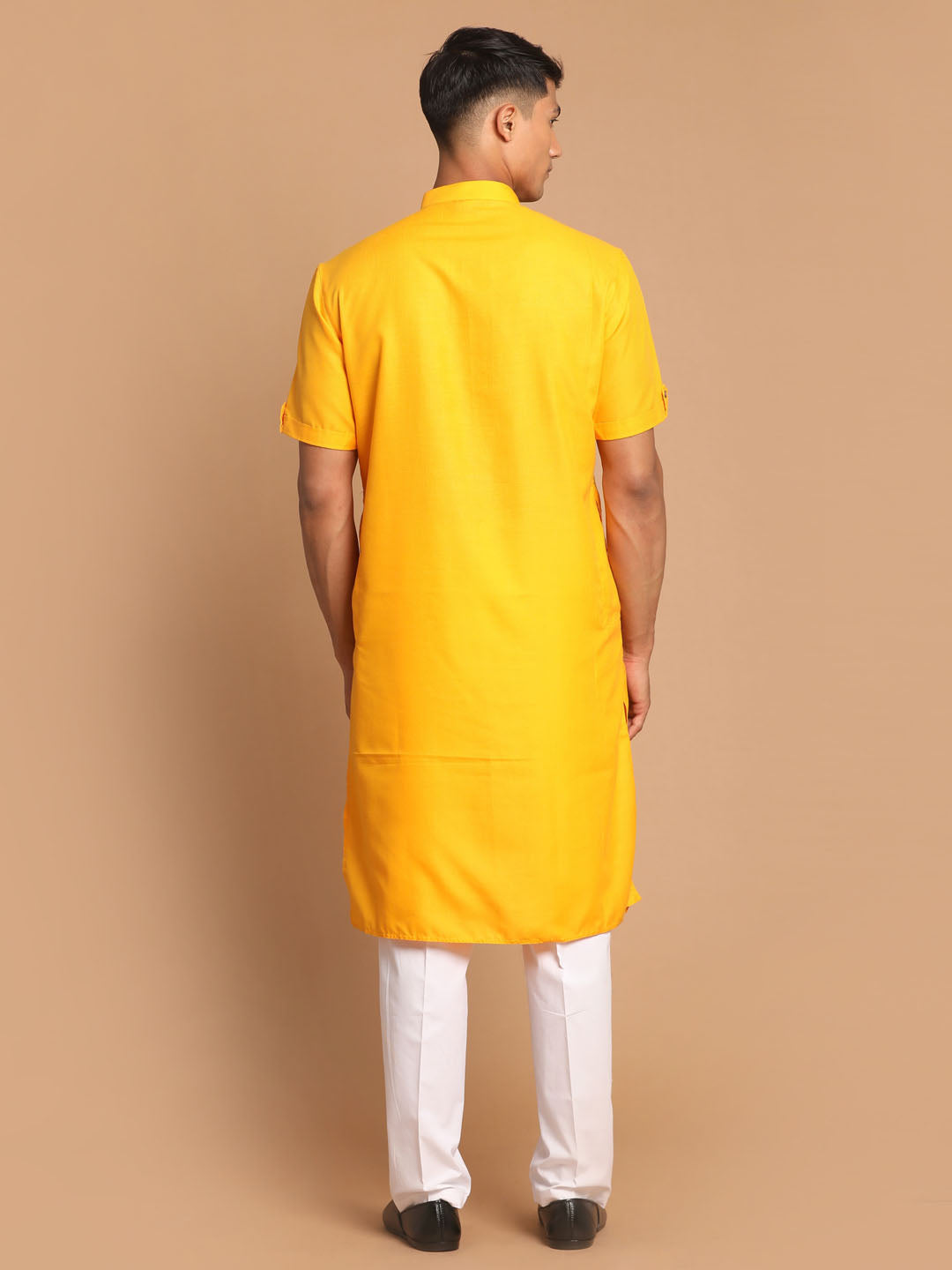 VM by Vastramay Men's Mustard And White Cotton Blend Kurta Pyjama Set - Distacart