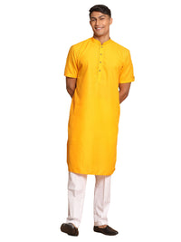 Thumbnail for VM by Vastramay Men's Mustard And White Cotton Blend Kurta Pyjama Set - Distacart