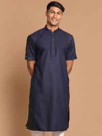 Thumbnail for VM by Vastramay Men's Navy Blue Cotton Blend Kurta - Distacart