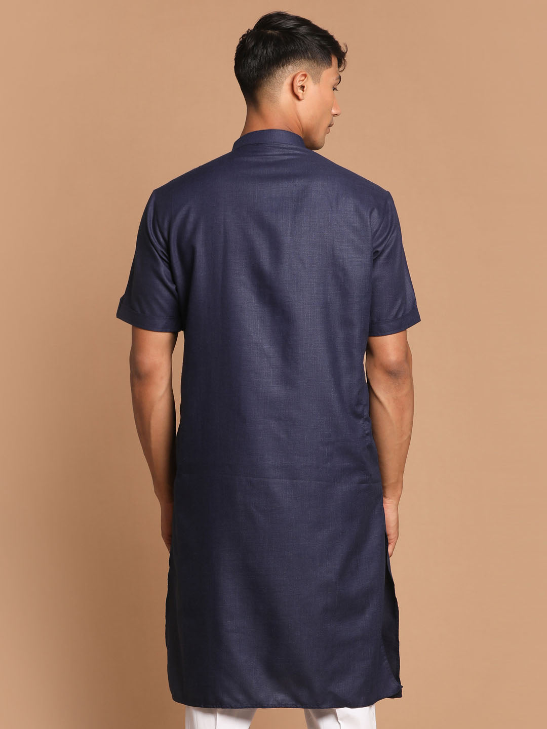 VM by Vastramay Men's Navy Blue Cotton Blend Kurta - Distacart