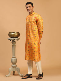 Thumbnail for Vastramay Men's Yellow And Cream Cotton Silk Kurta Pyjama Set - Distacart
