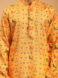 Thumbnail for Vastramay Men's Yellow And Cream Cotton Silk Kurta Pyjama Set - Distacart