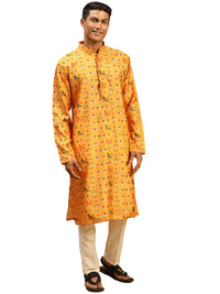 Thumbnail for Vastramay Men's Yellow And Cream Cotton Silk Kurta Pyjama Set - Distacart