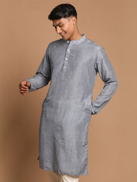Thumbnail for Vastramay Men's Grey Cotton Blend Kurta - Distacart