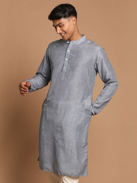 Vastramay Men's Grey Cotton Blend Kurta - Distacart