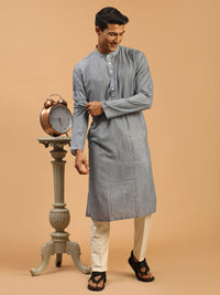 Thumbnail for Vastramay Men's Grey And Cream Cotton Blend Kurta Pyjama Set - Distacart