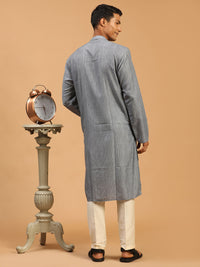 Thumbnail for Vastramay Men's Grey And Cream Cotton Blend Kurta Pyjama Set - Distacart