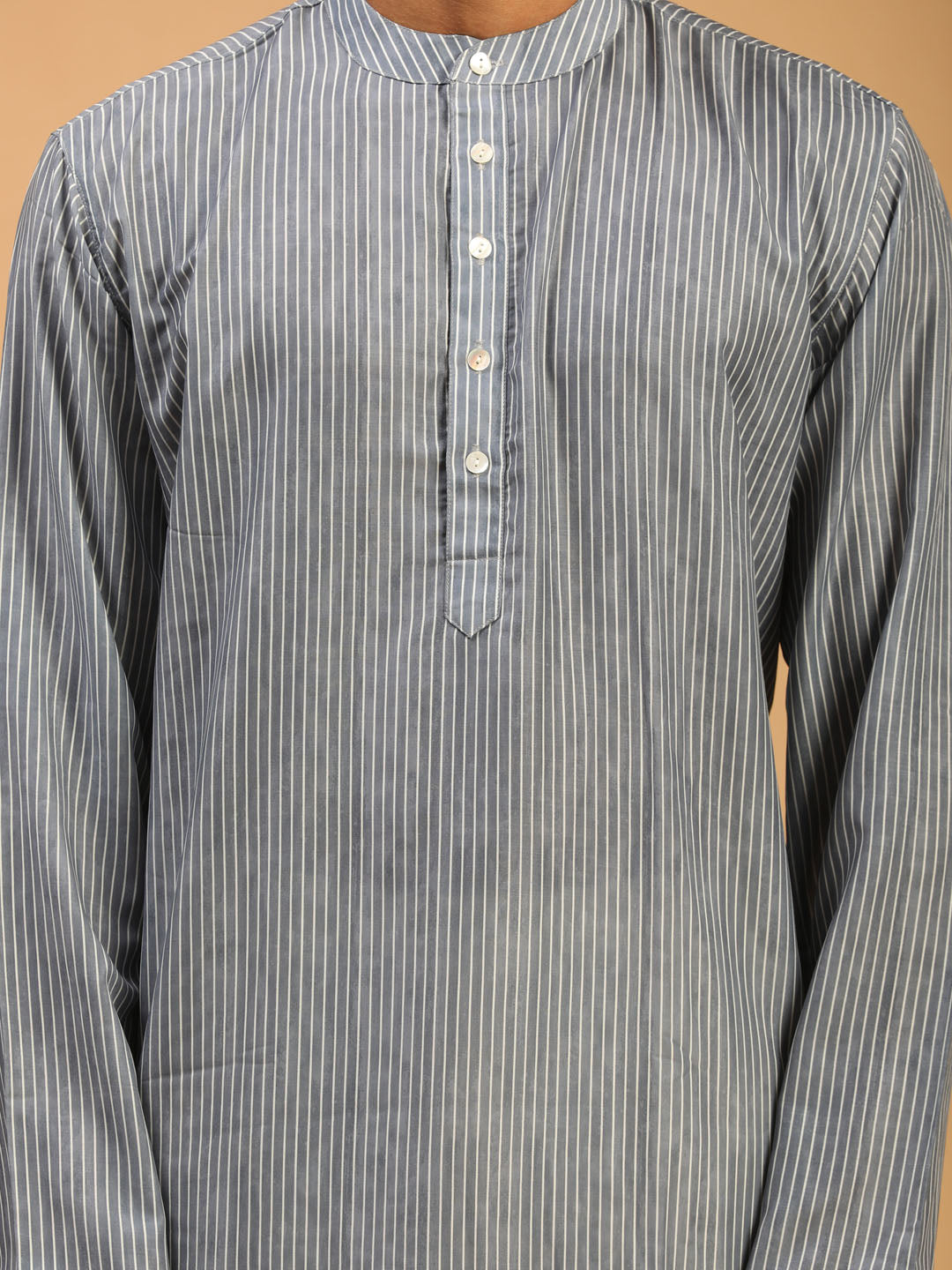 Vastramay Men's Grey And Cream Cotton Blend Kurta Pyjama Set - Distacart