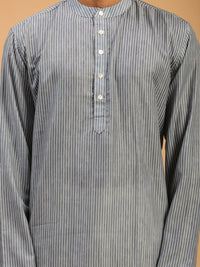Thumbnail for Vastramay Men's Grey And Cream Cotton Blend Kurta Pyjama Set - Distacart