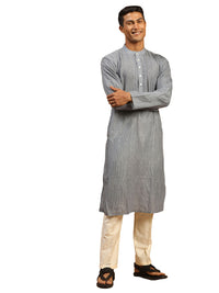 Thumbnail for Vastramay Men's Grey And Cream Cotton Blend Kurta Pyjama Set - Distacart