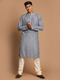 Thumbnail for Vastramay Men's Grey And Cream Cotton Blend Kurta Pyjama Set - Distacart
