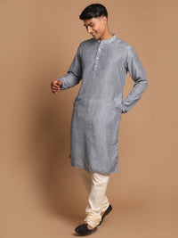 Thumbnail for Vastramay Men's Grey And Cream Cotton Blend Kurta Pyjama Set - Distacart