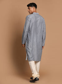Thumbnail for Vastramay Men's Grey And Cream Cotton Blend Kurta Pyjama Set - Distacart