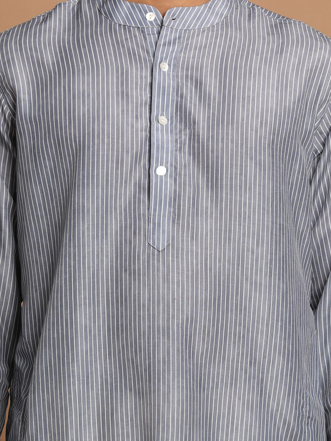 Vastramay Men's Grey And Cream Cotton Blend Kurta Pyjama Set - Distacart