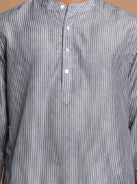 Thumbnail for Vastramay Men's Grey And Cream Cotton Blend Kurta Pyjama Set - Distacart