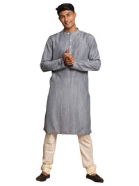 Thumbnail for Vastramay Men's Grey And Cream Cotton Blend Kurta Pyjama Set - Distacart