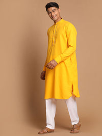 Thumbnail for Vastramay Men's Yellow And White Cotton Blend Kurta Pyjama Set - Distacart