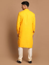 Thumbnail for Vastramay Men's Yellow And Cream Cotton Blend Kurta Pyjama Set - Distacart