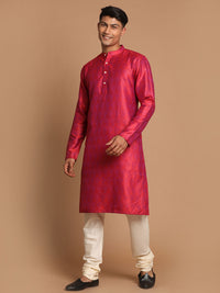 Thumbnail for Vastramay Men's Red And Cream Silk Blend Kurta Pyjama Set - Distacart